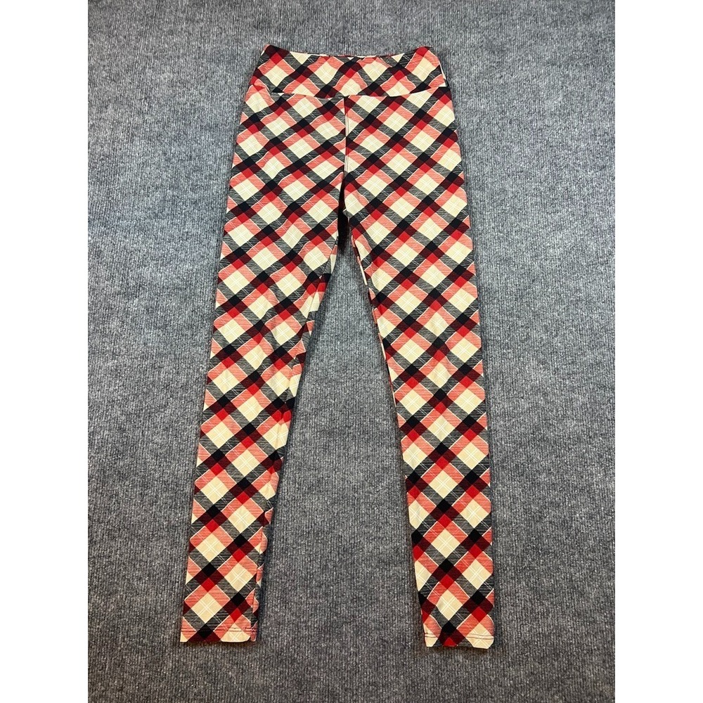 LuLaRoe OS One Size Womens Leggings Orange Black Cream Plaid Buttery Soft